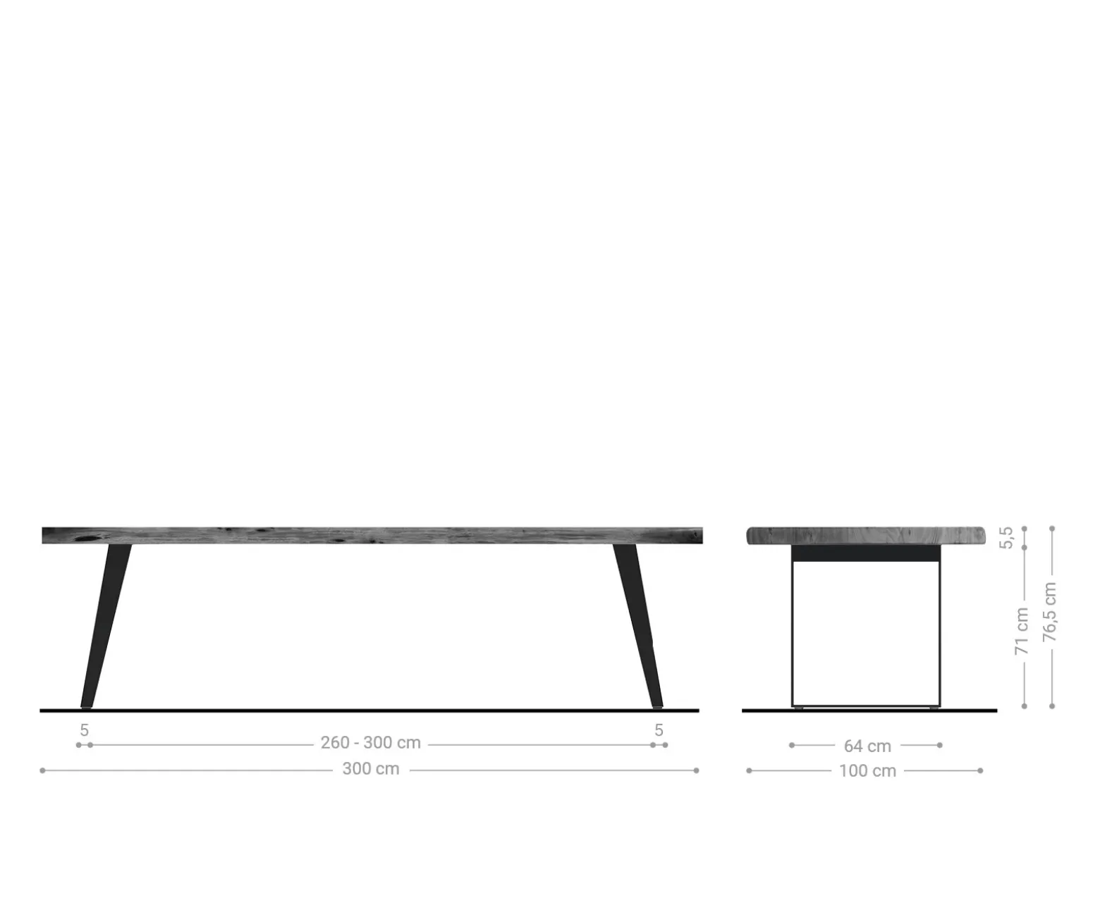 EsstischEdge 300x100cm XL Akazie Braun Edelstahl Silber schräg Live- Versandfertig ca. 07.11.26