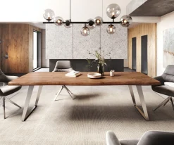 EsstischEdge 260x100cm XL Akazie Braun Edelstahl Silber schräg Live- Sofort versandfertig