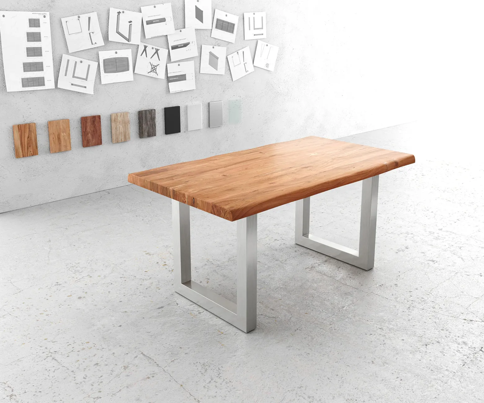 EsstischEdge 160x90cm XL Akazie Natur Edelstahl breit Live- Sofort versandfertig