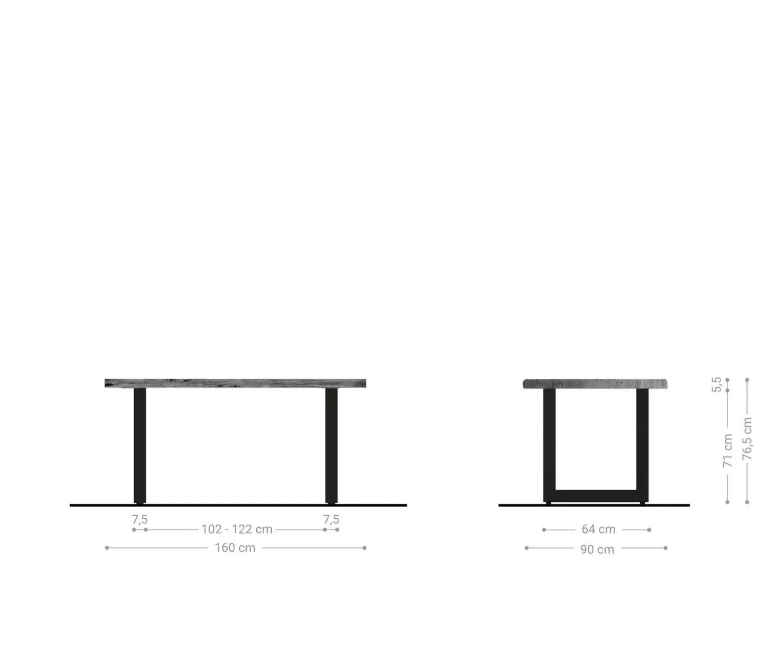 EsstischEdge 160x90cm XL Akazie Natur Edelstahl breit Live- Sofort versandfertig