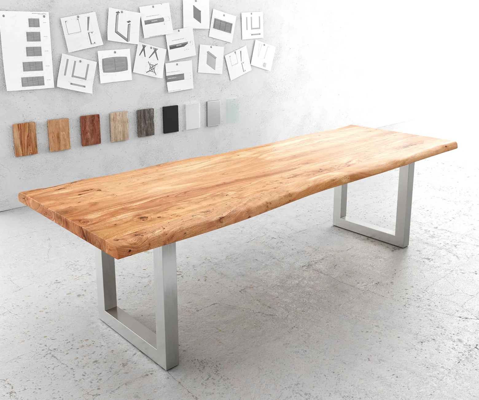 EsstischEdge 280x100cm XL Akazie Natur Edelstahl breit Live- Sofort versandfertig