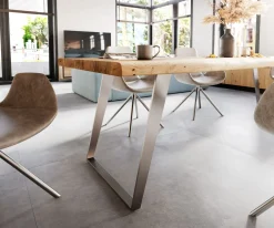 EsstischEdge 260x100cm XL Akazie Natur Edelstahl Silber schräg Live- Sofort versandfertig