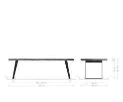 EsstischEdge 260x100cm XL Akazie Natur Edelstahl Silber schräg Live- Sofort versandfertig