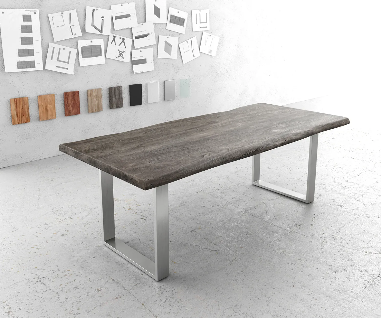 EsstischEdge 220x100cm XL Akazie Platin Edelstahl schmal Live- Versandfertig ca. 07.11.26