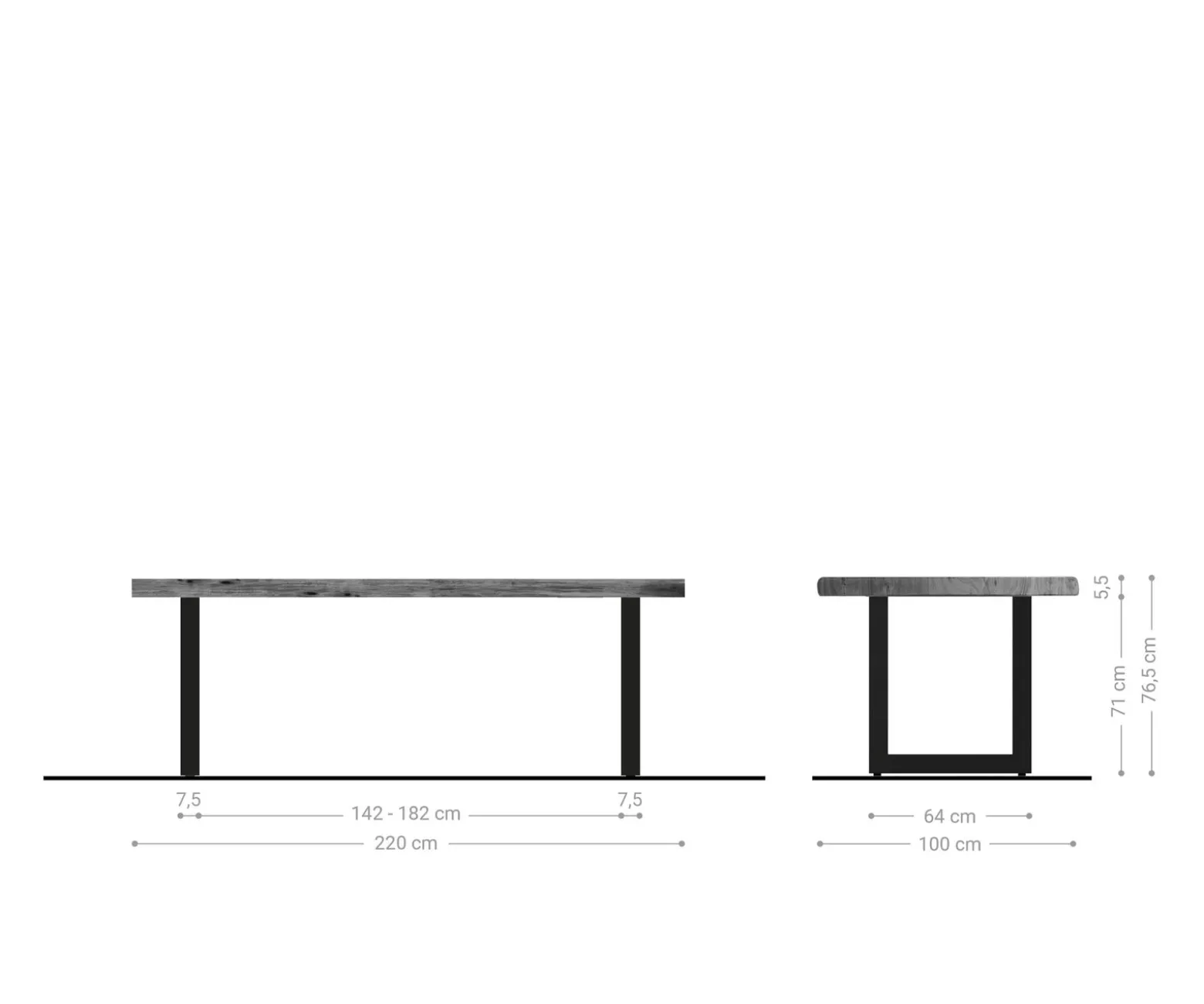 EsstischEdge 220x100cm XL Akazie Platin Edelstahl breit Live- Versandfertig ca. 07.11.26