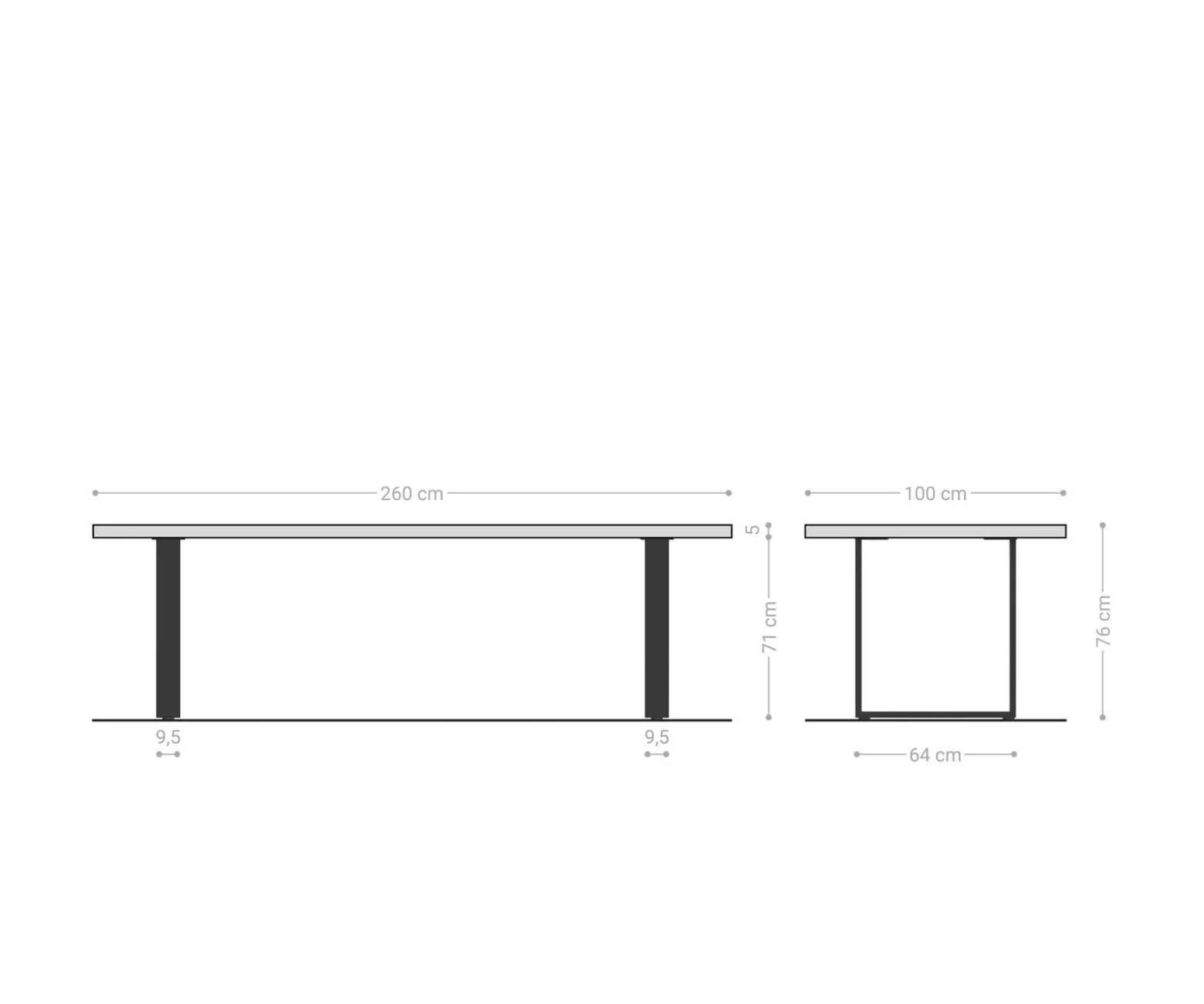 EsstischEdge 260x100 Eiche Natur Edelstahl Schmal Live- Versandfertig ca. 14.11.26