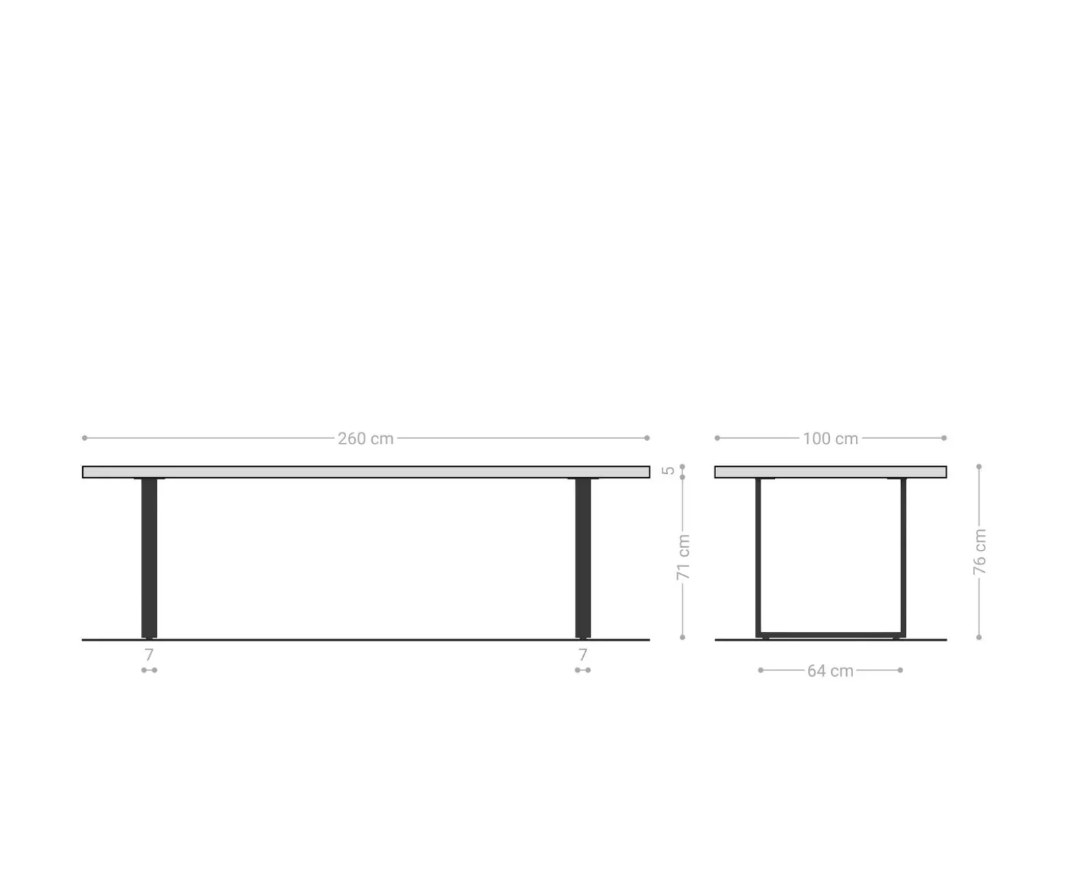 EsstischEdge 260x100 Eiche Natur Metall Schmal schwarz Live- Versandfertig ca. 14.11.26