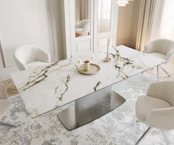 EsstischEdge 180-220x100 Keramik Calacatta Luxe Weiß-Gold-Grau Wave Edelstahl ausziehbar Sofort versandfertig