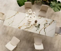 EsstischEdge 200-300x100 Keramik Calacatta Luxe Weiß-Gold-Grau Spider Flachstahl Edelstahl ausziehbar Sofort versandfertig
