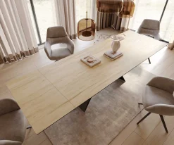 EsstischEdge 200-300x100 Keramik Laminam® Sabbia Eichefarbig V-Gestell Flachstahl Schwarz ausziehbar Sofort versandfertig