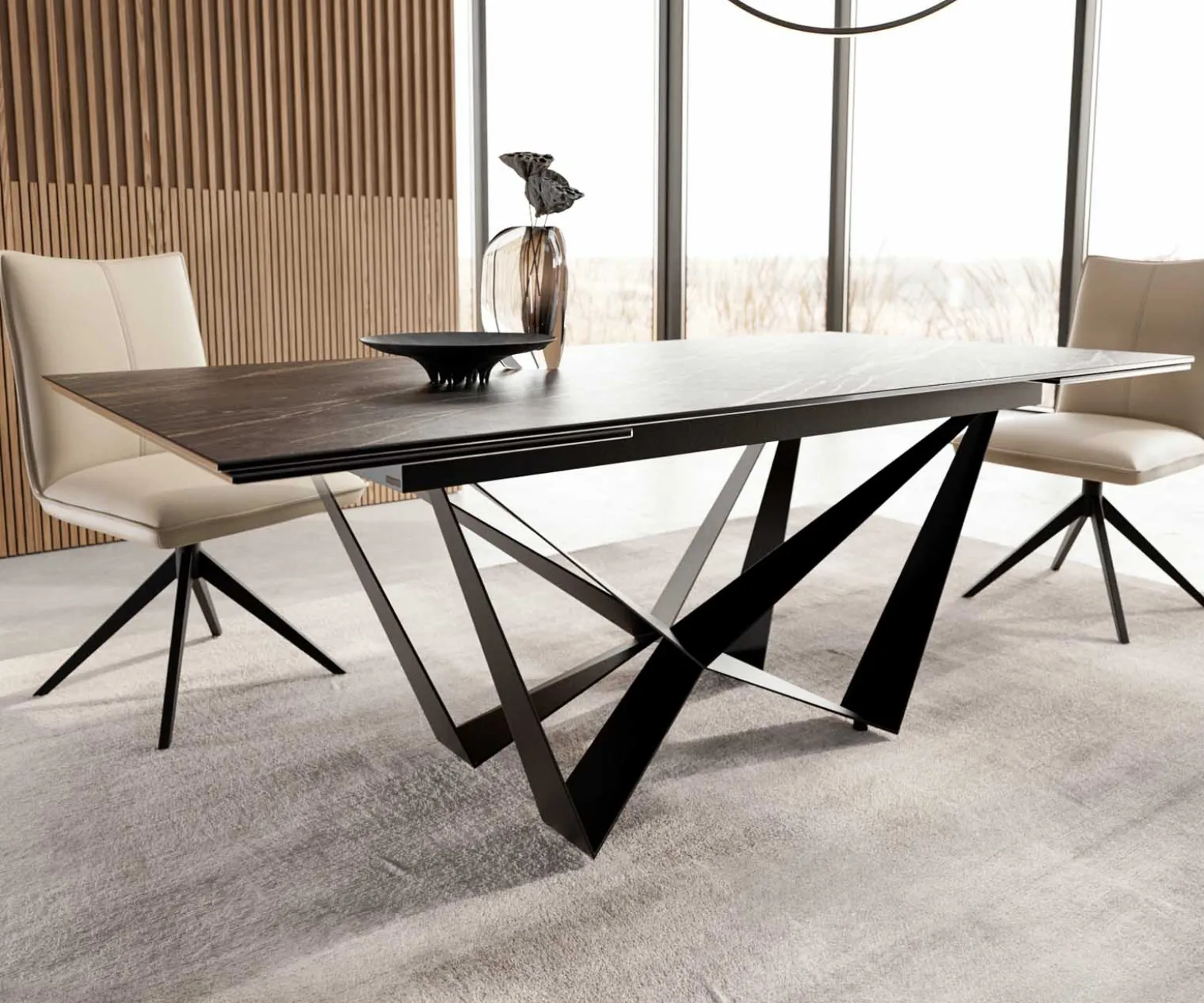 EsstischEdge 200-300x100 Keramik Laminam®Noir Desir Braun Spider Flachstahl Schwarz ausziehbar Sofort versandfertig