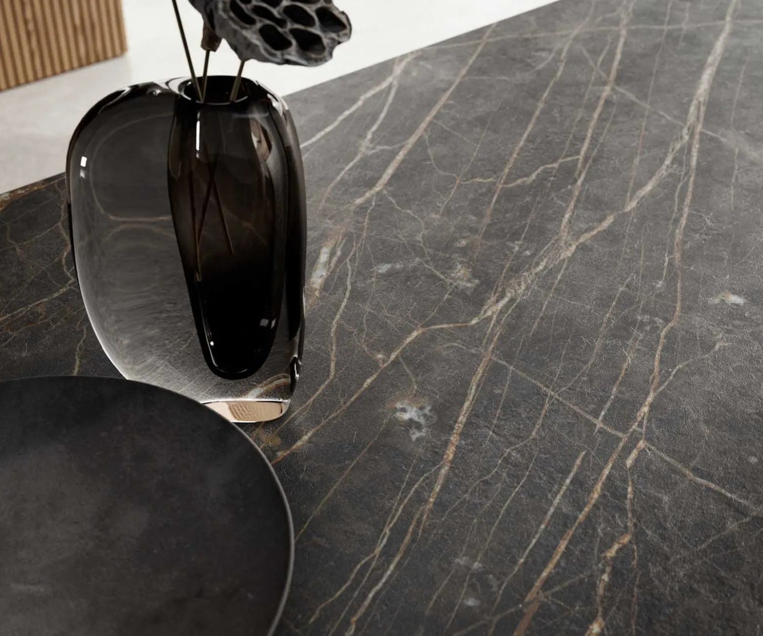 EsstischEdge 200-300x100 Keramik Laminam®Noir Desir Braun Wave Edelstahl ausziehbar Sofort versandfertig