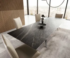 EsstischEdge 200-300x100 Keramik Laminam®Noir Desir Braun Kreuzgestell Rechteck Edelstahl ausziehbar Sofort versandfertig