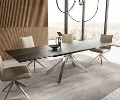 EsstischEdge 200-300x100 Keramik Laminam®Noir Desir Braun Kreuzgestell Rechteck Edelstahl ausziehbar Sofort versandfertig