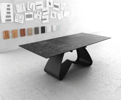 EsstischEdge 180-220x100 Keramik Laminam®Nero Greco Anthrazit W-Gestell Schwarz ausziehbar Sofort versandfertig