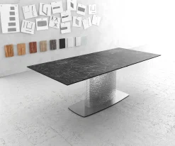 EsstischEdge 180-220x100 Keramik Laminam®Nero Greco Anthrazit Wave Edelstahl ausziehbar Sofort versandfertig
