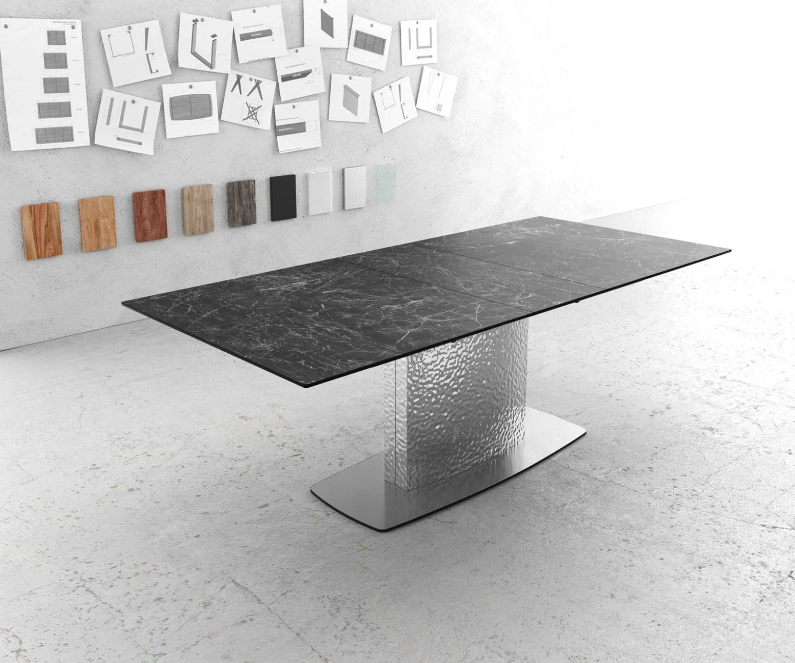 EsstischEdge 180-220x100 Keramik Laminam®Nero Greco Anthrazit Wave Edelstahl ausziehbar Sofort versandfertig