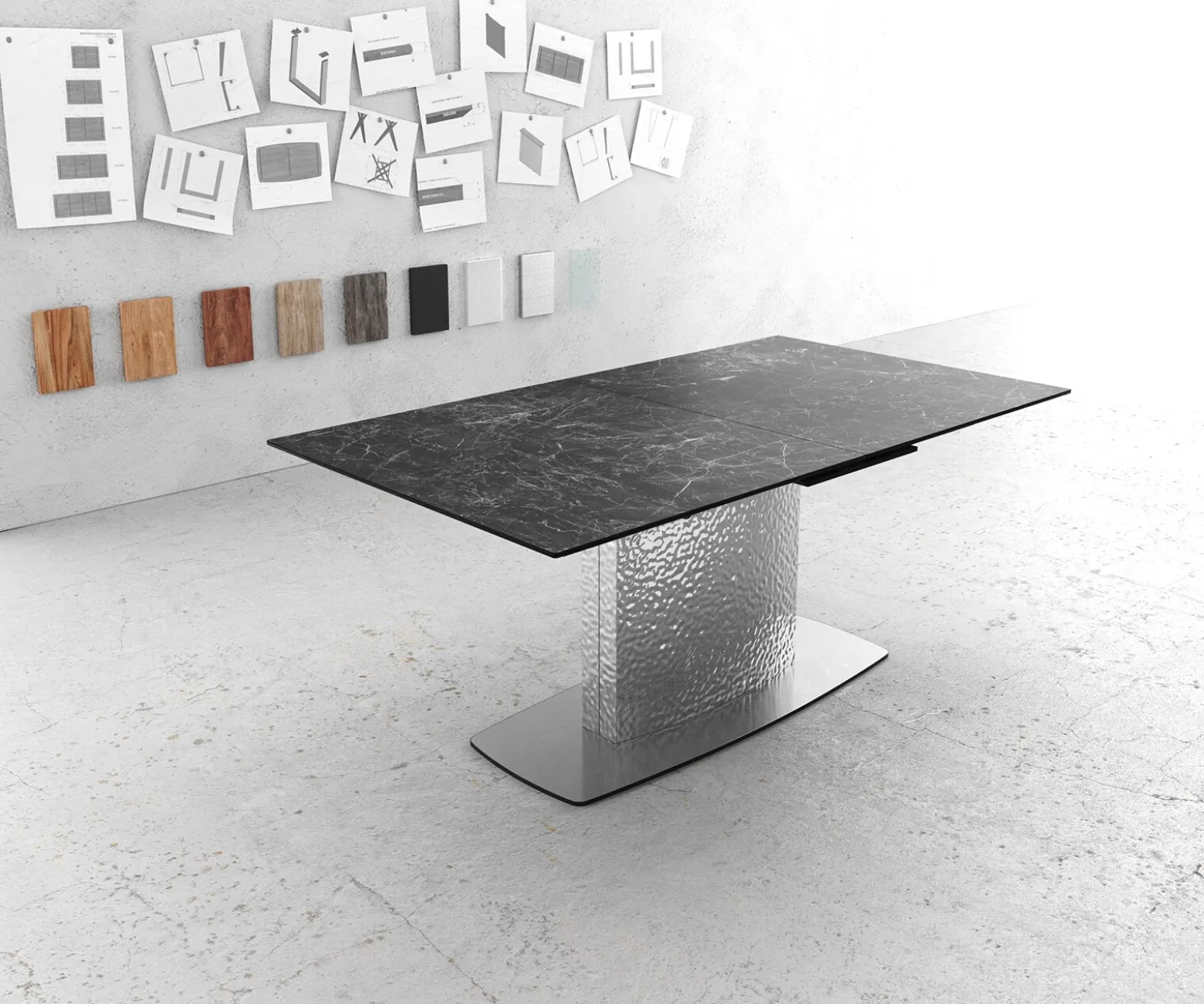 EsstischEdge 180-220x100 Keramik Laminam®Nero Greco Anthrazit Wave Edelstahl ausziehbar Sofort versandfertig