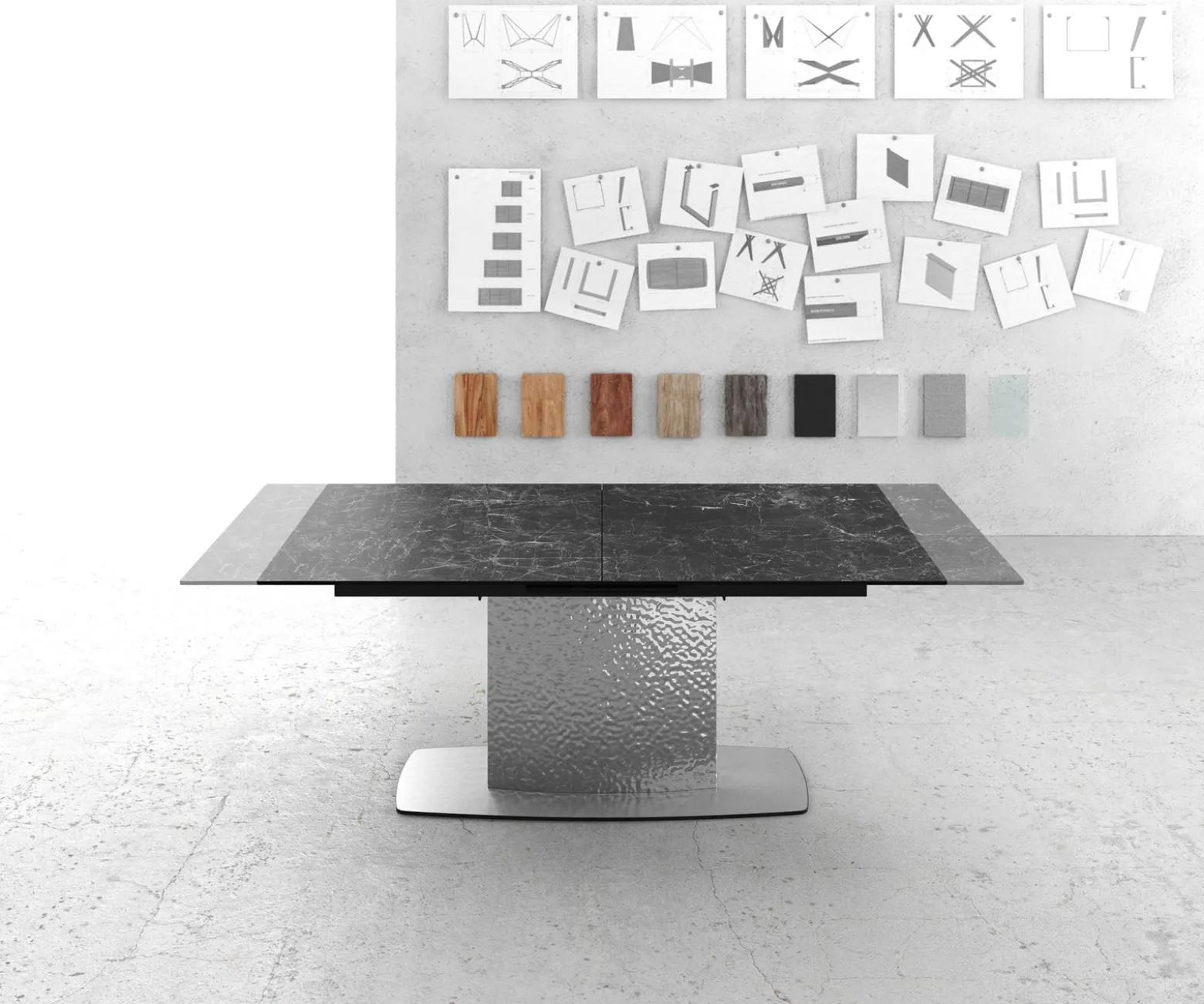 EsstischEdge 180-220x100 Keramik Laminam®Nero Greco Anthrazit Wave Edelstahl ausziehbar Sofort versandfertig