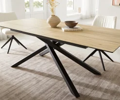 EsstischEdge 180-220x100 Keramik Laminam® Sabbia Eichefarbig Kreuzgestell Rechteck Schwarz ausziehbar Sofort versandfertig
