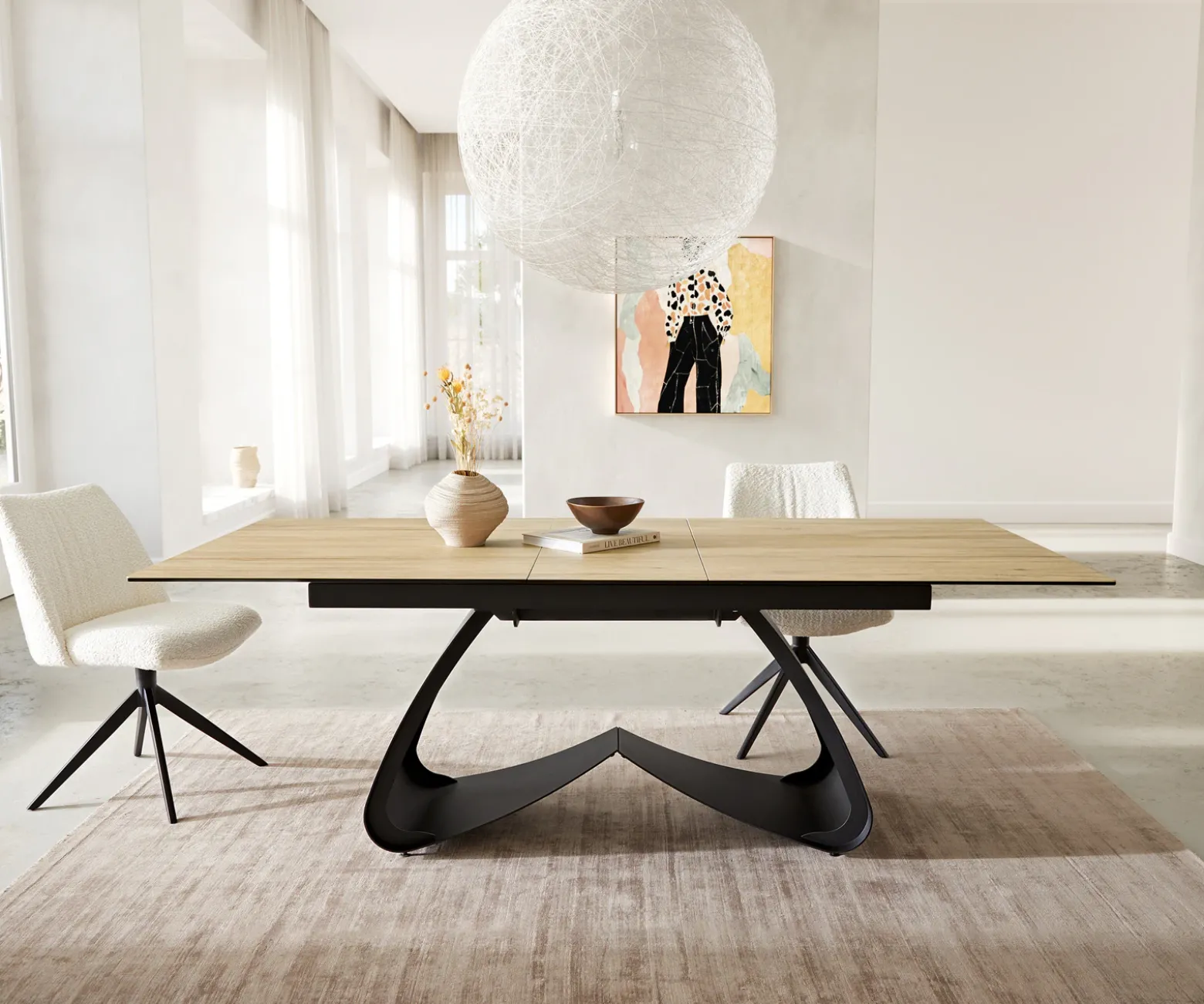 EsstischEdge 180-220x100 Keramik Laminam® Sabbia Eichefarbig W-Gestell Schwarz ausziehbar Sofort versandfertig