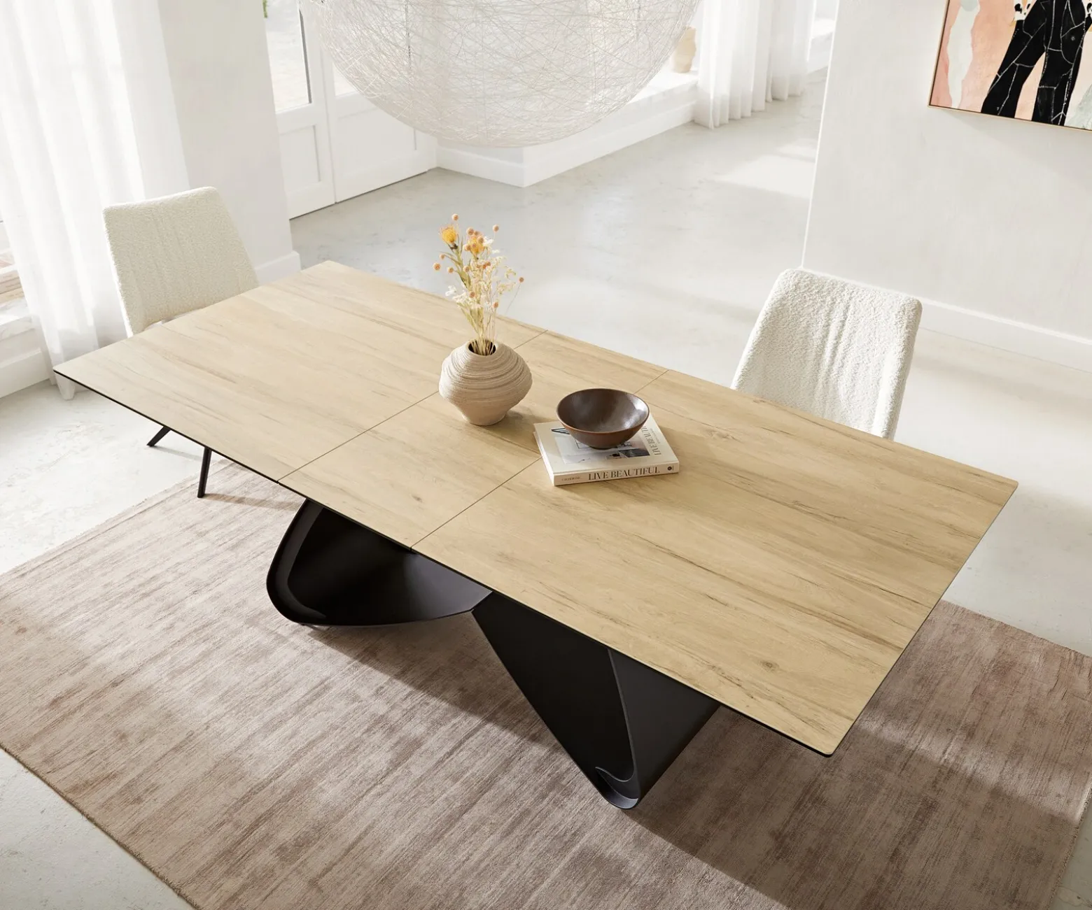 EsstischEdge 180-220x100 Keramik Laminam® Sabbia Eichefarbig W-Gestell Schwarz ausziehbar Sofort versandfertig