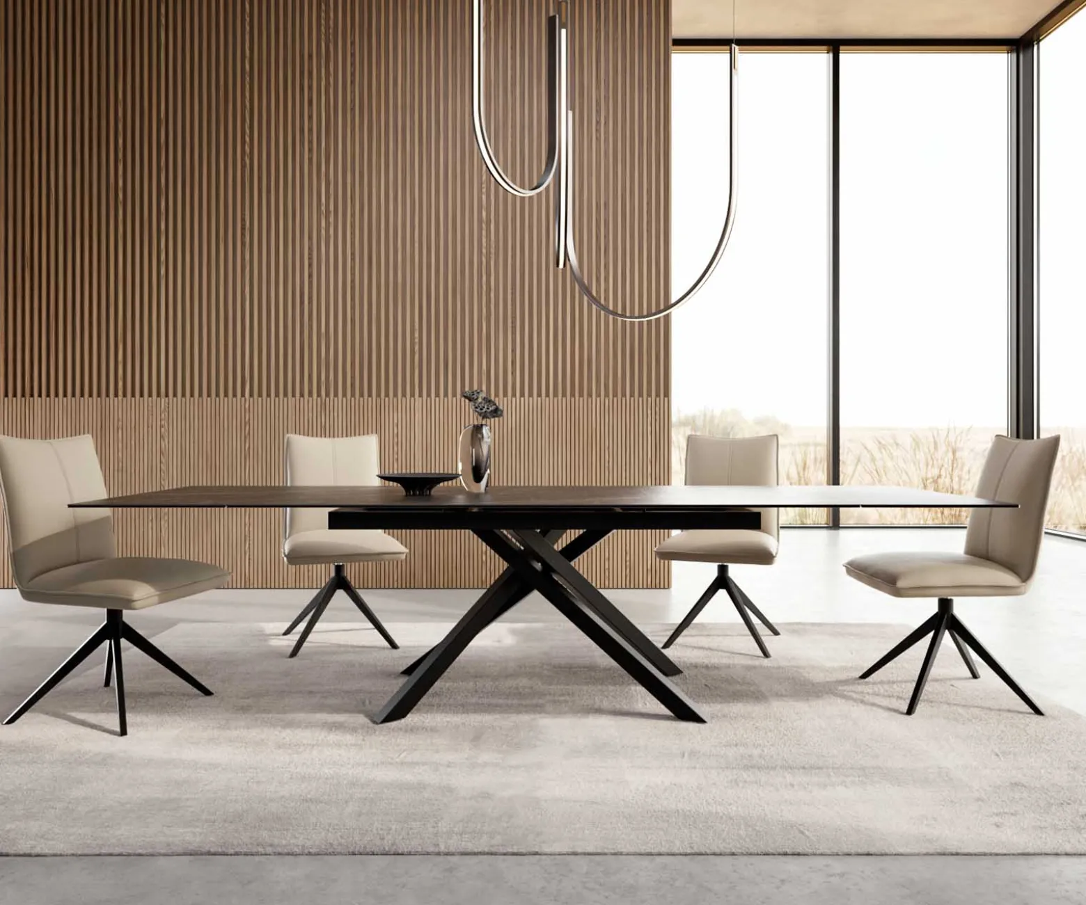 EsstischEdge 200-300x100 Keramik Laminam®Noir Desir Braun Kreuzgestell Rechteck Schwarz ausziehbar Sofort versandfertig