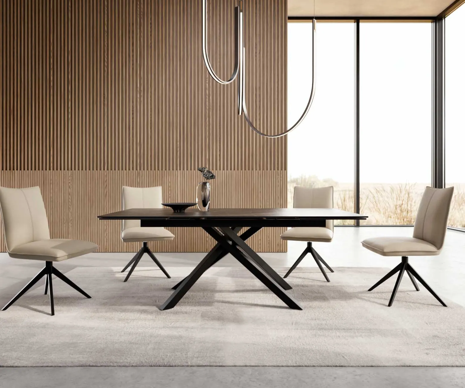 EsstischEdge 200-300x100 Keramik Laminam®Noir Desir Braun Kreuzgestell Rechteck Schwarz ausziehbar Sofort versandfertig
