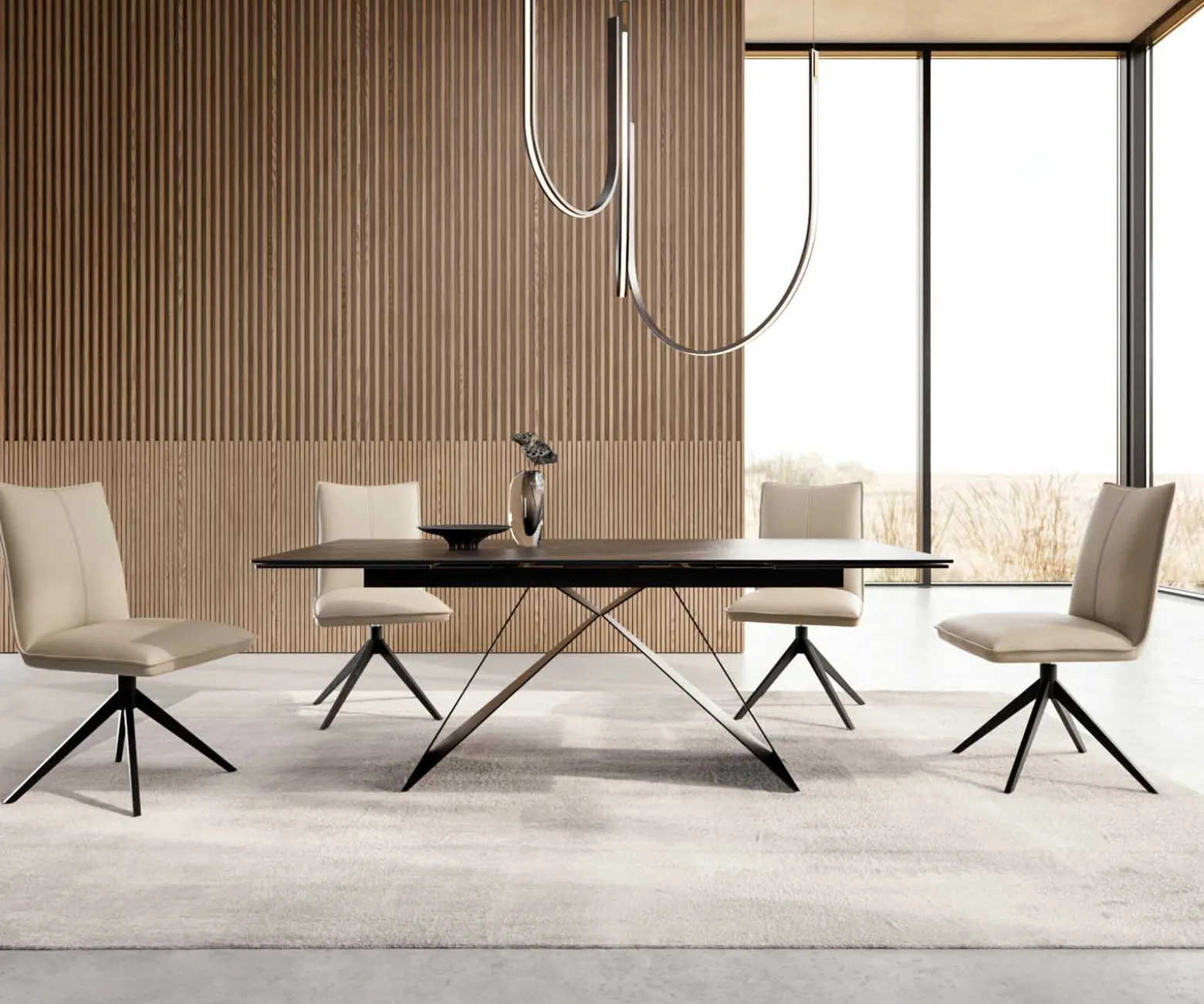 EsstischEdge 200-300x100 Keramik Laminam®Noir Desir Braun V-Gestell Flachstahl Schwarz ausziehbar Sofort versandfertig