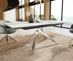 EsstischEdge 200-300x100 Keramik Laminam®Statuarietto Weiß Kreuzgestell Rechteck Edelstahl ausziehbar Versandfertig ca. 28.10.26