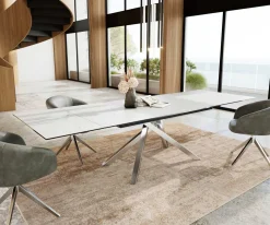 EsstischEdge 200-300x100 Keramik Laminam®Statuarietto Weiß Kreuzgestell Rechteck Edelstahl ausziehbar Versandfertig ca. 28.10.26