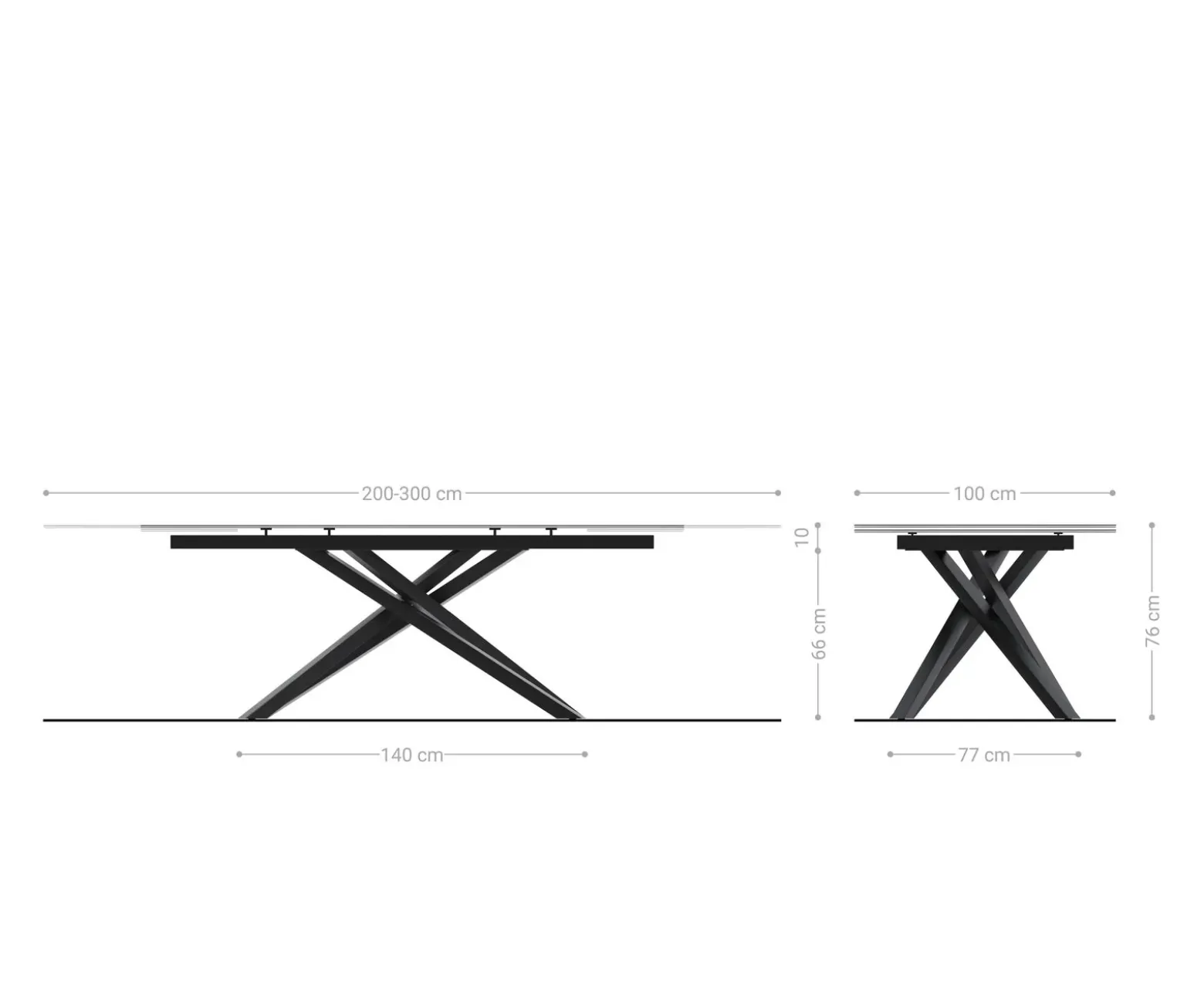 EsstischEdge 200-300x100 Keramik Laminam®Statuarietto Weiß Kreuzgestell Rechteck Edelstahl ausziehbar Versandfertig ca. 28.10.26