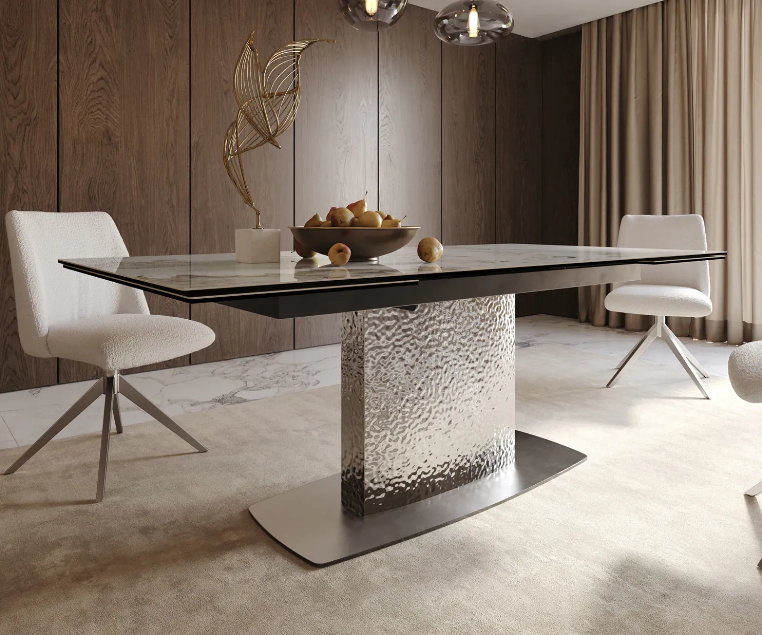 EsstischEdge 200-300x100 Keramik Minas Melange Weiß-Beige Wave Edelstahl ausziehbar Sofort versandfertig