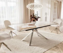 EsstischEdge 180-220x100 Keramik Minas Melange Weiß-Beige Kreuzgestell Rechteck Edelstahl ausziehbar Sofort versandfertig