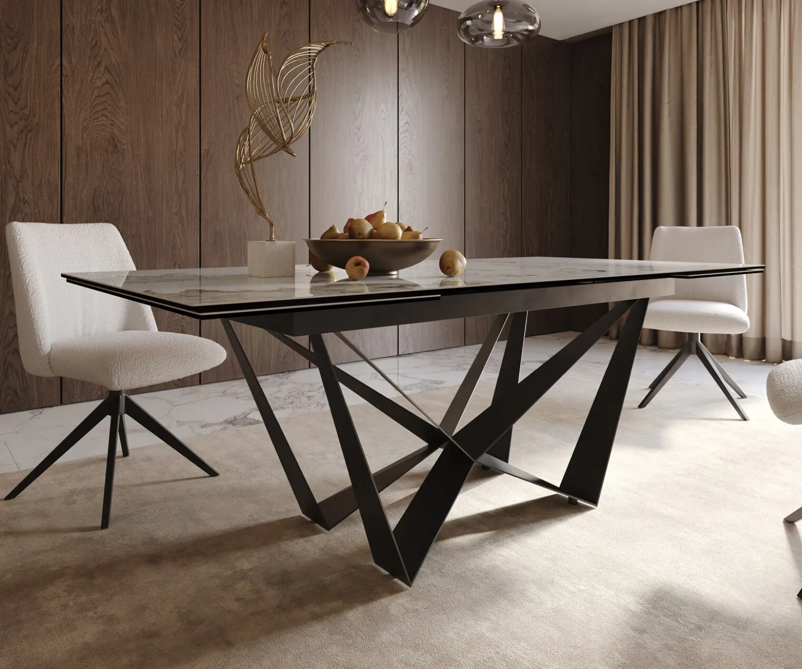 EsstischEdge 200-300x100 Keramik Minas Melange Weiß-Beige Spider Flachstahl Schwarz ausziehbar Sofort versandfertig