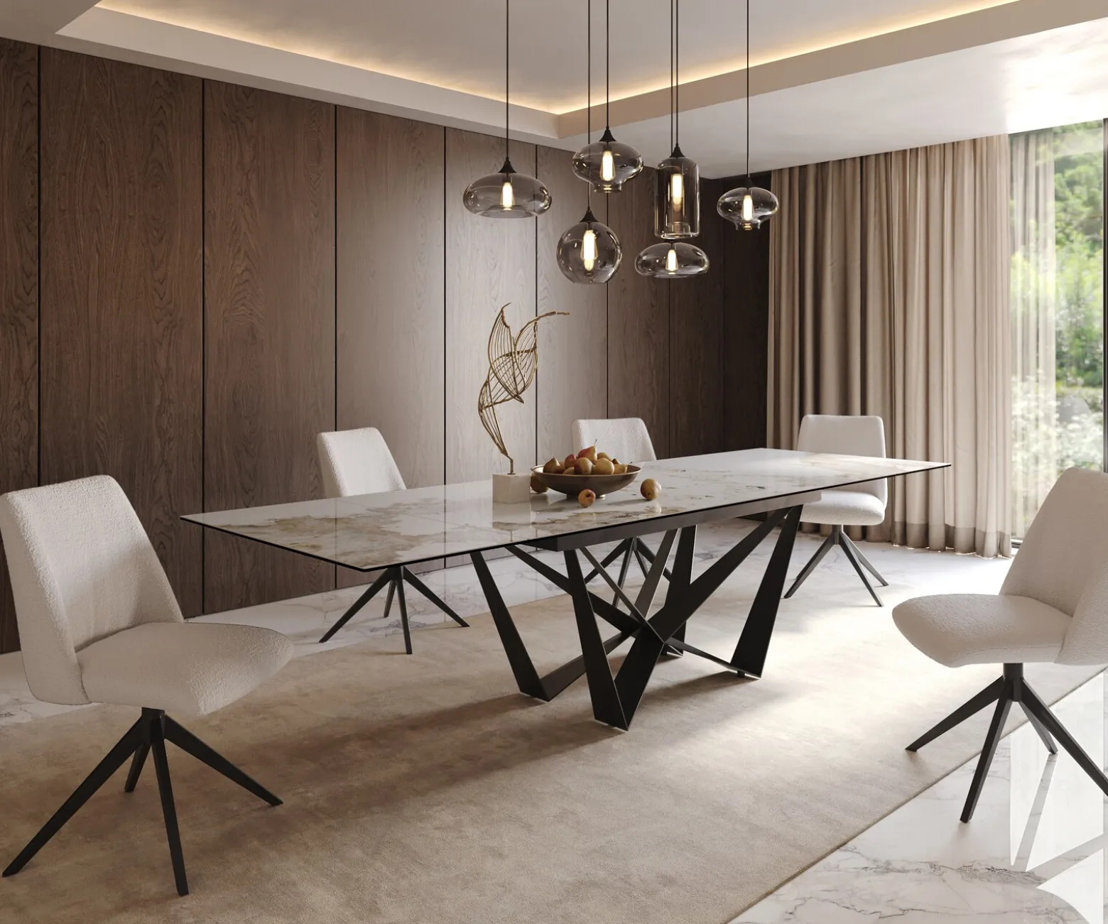EsstischEdge 200-300x100 Keramik Minas Melange Weiß-Beige Spider Flachstahl Schwarz ausziehbar Sofort versandfertig