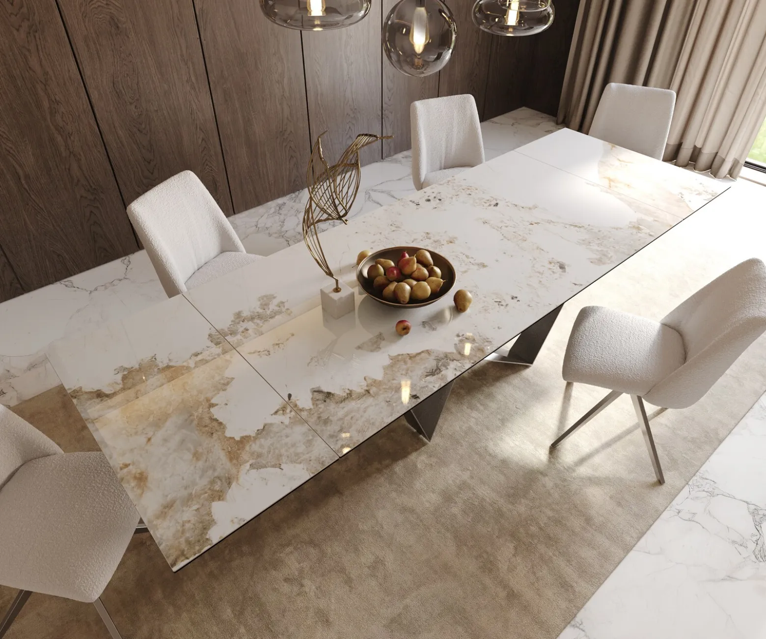 EsstischEdge 200-300x100 Keramik Minas Melange Weiß-Beige Spider Flachstahl Edelstahl ausziehbar Sofort versandfertig