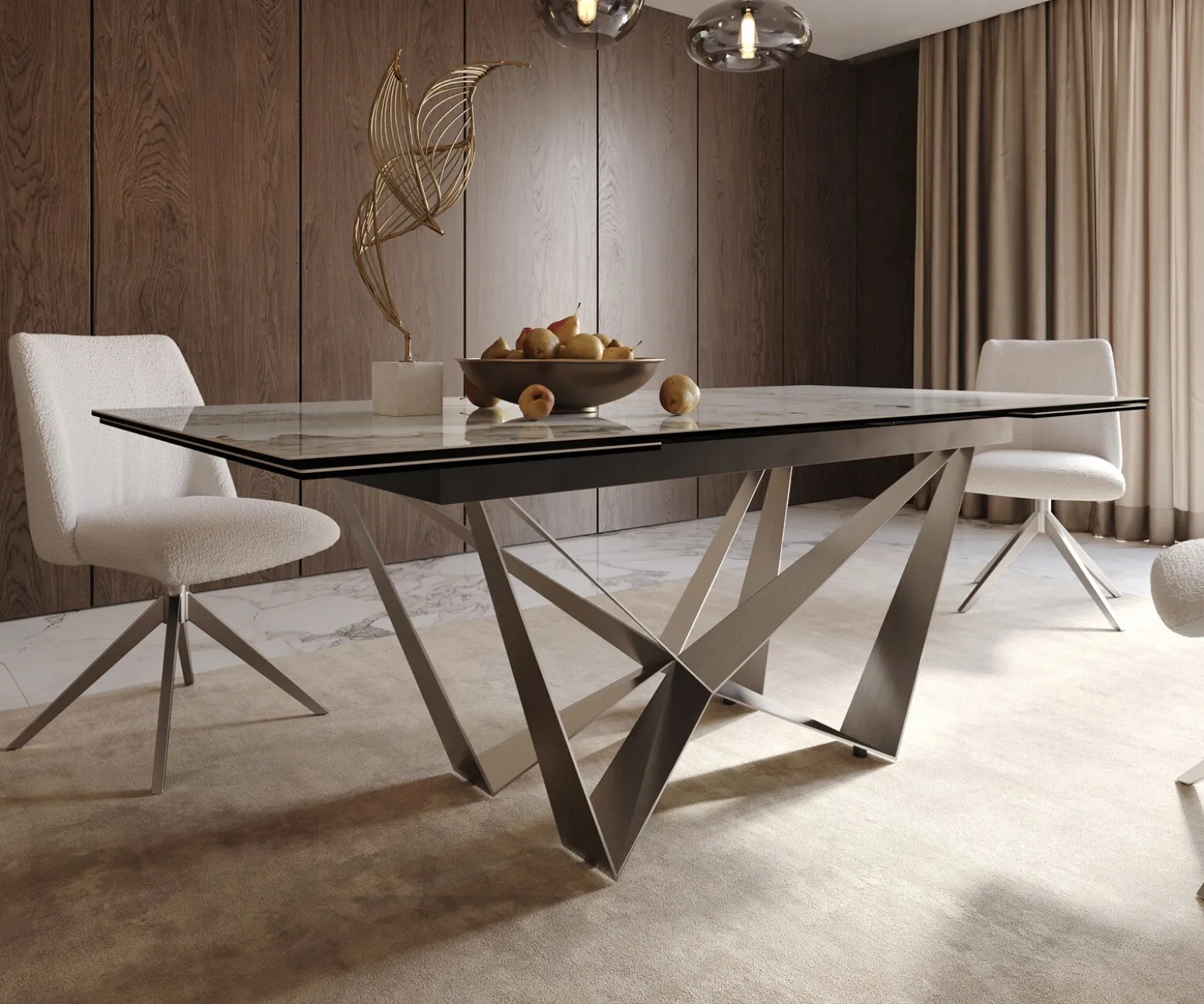 EsstischEdge 200-300x100 Keramik Minas Melange Weiß-Beige Spider Flachstahl Edelstahl ausziehbar Sofort versandfertig
