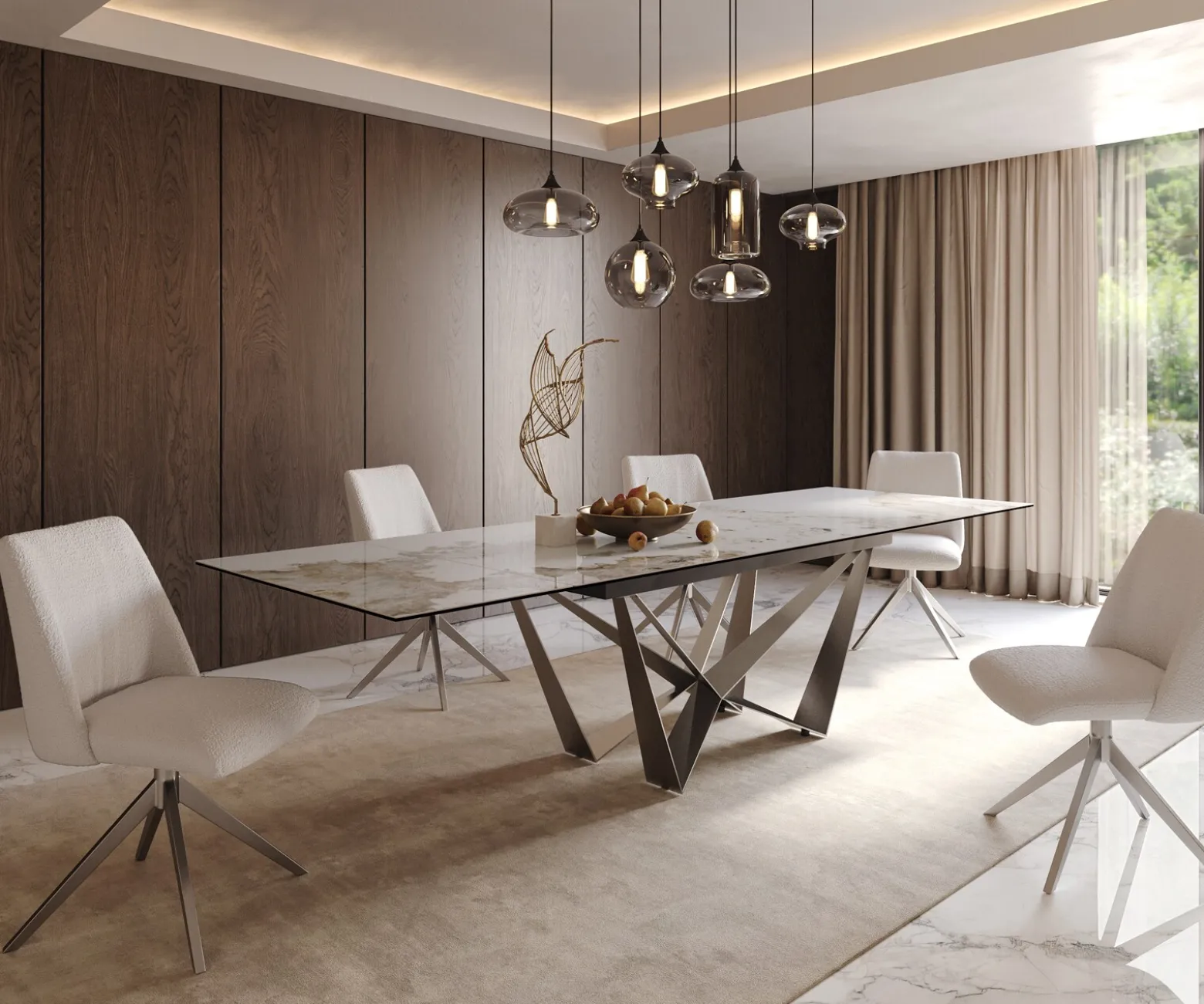 EsstischEdge 200-300x100 Keramik Minas Melange Weiß-Beige Spider Flachstahl Edelstahl ausziehbar Sofort versandfertig