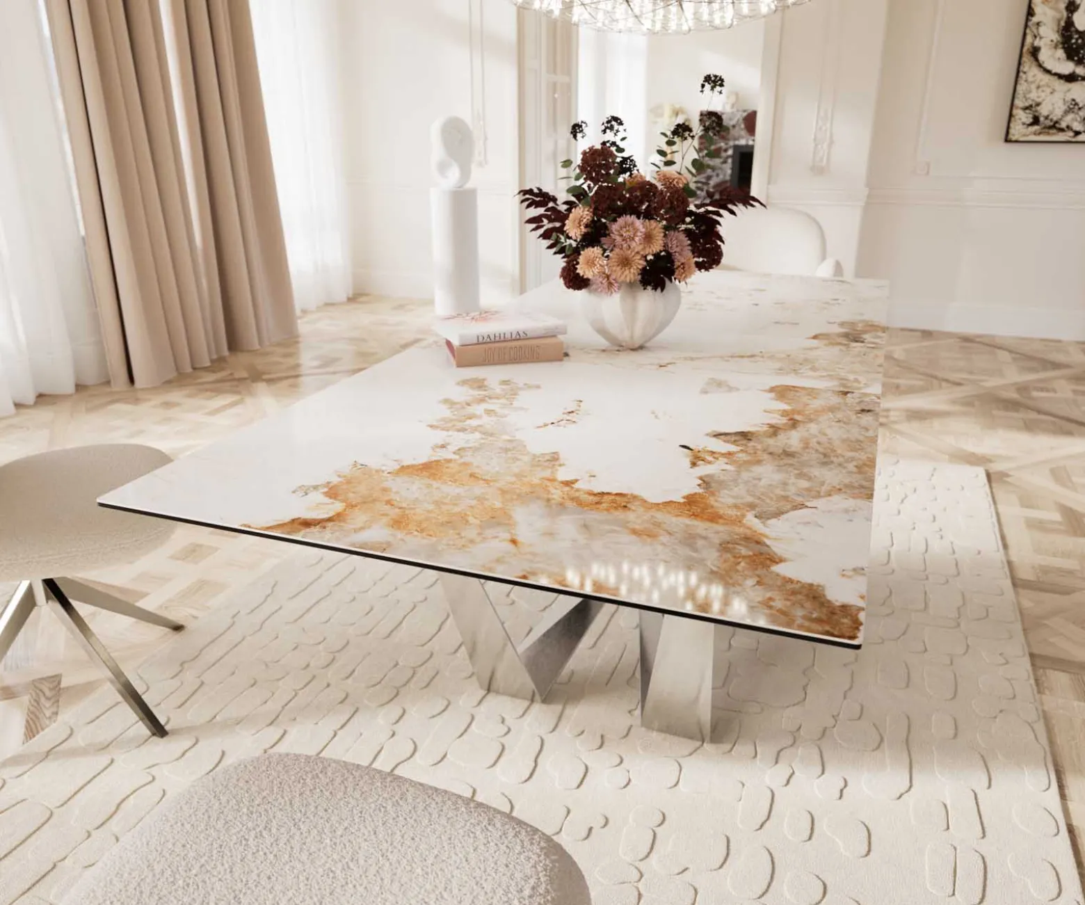 EsstischEdge 180-220x100 Keramik Minas Melange Weiß-Beige Spider Flachstahl Edelstahl ausziehbar Sofort versandfertig