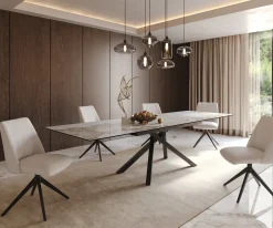 EsstischEdge 200-300x100 Keramik Minas Melange Weiß-Beige Kreuzgestell Rechteck Schwarz ausziehbar Sofort versandfertig