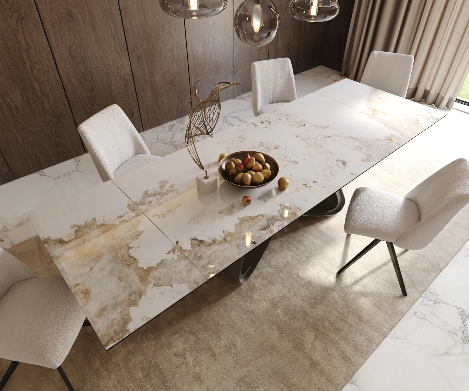 EsstischEdge 200-300x100 Keramik Minas Melange Weiß-Beige W-Gestell Effektfinish Titan Ausziehbar Sofort versandfertig
