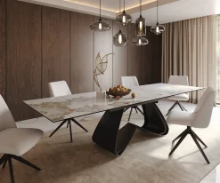 EsstischEdge 200-300x100 Keramik Minas Melange Weiß-Beige W-Gestell Schwarz ausziehbar Sofort versandfertig