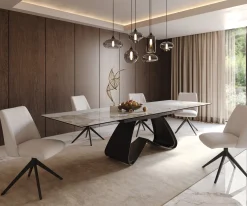 EsstischEdge 200-300x100 Keramik Minas Melange Weiß-Beige W-Gestell Schwarz ausziehbar Sofort versandfertig