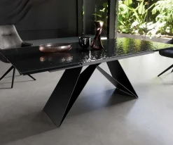 EsstischEdge 200-300x100 Reliefglas Rauchschwarz 3D-Design V-Gestell Flachstahl Schwarz ausziehbar Sofort versandfertig