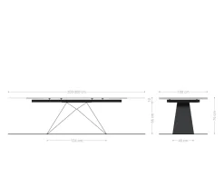 EsstischEdge 200-300x100 Reliefglas Rauchschwarz 3D-Design V-Gestell Flachstahl Schwarz ausziehbar Sofort versandfertig