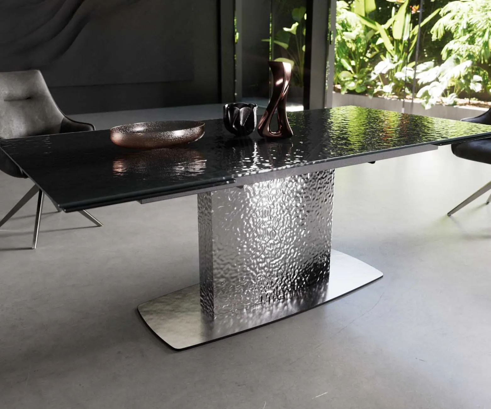 EsstischEdge 200-300x100 Reliefglas Rauchschwarz 3D-Design Wave Edelstahl ausziehbar Sofort versandfertig
