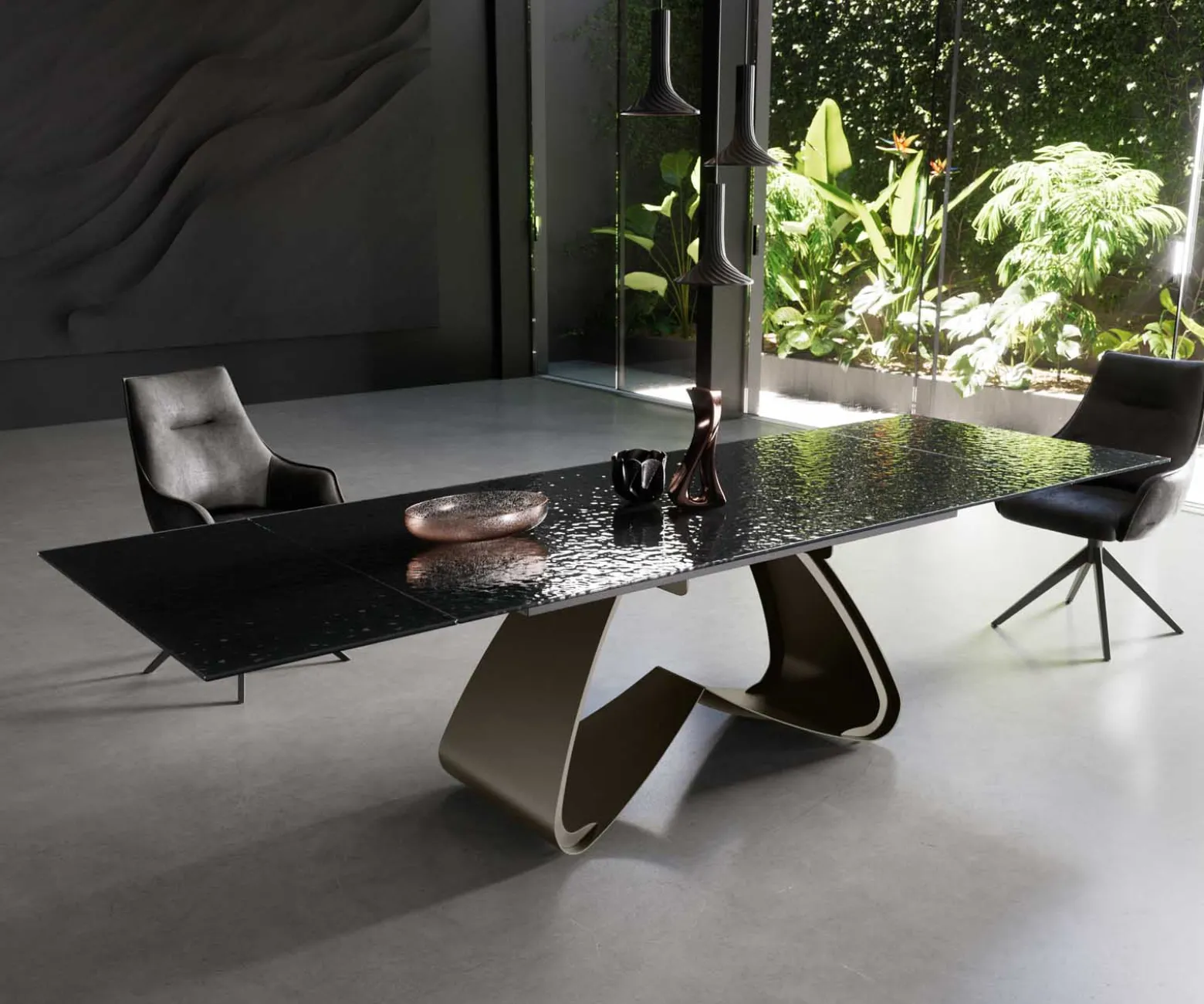 EsstischEdge 200-300x100 Reliefglas Rauchschwarz 3D-Design W-Gestell Effektfinish Titan ausziehbar Sofort versandfertig