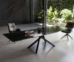 EsstischEdge 200-300x100 Reliefglas Rauchschwarz 3D-Design Kreuzgestell Rechteck Schwarz ausziehbar Sofort versandfertig