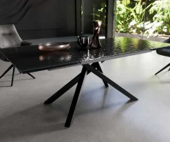 EsstischEdge 200-300x100 Reliefglas Rauchschwarz 3D-Design Kreuzgestell Rechteck Schwarz ausziehbar Sofort versandfertig